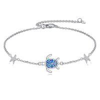 wholesale 925 Sterling Silver Blue Opal Turtle Bracelet With Starfish Charm-sea turtles