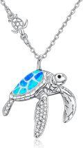 wholesale 925 Sterling Silver Blue Opal Sea Turtle Pendant Necklace with CZ Accents and Extender Chain (14+3)-0-0