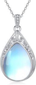 wholesale 925 Sterling Silver Blue Moonstone Teardrop Filigree Pendant Necklace-0-0