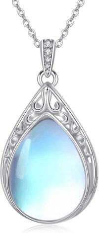 wholesale 925 Sterling Silver Blue Moonstone Teardrop Filigree Pendant Necklace-Moonstone