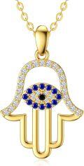 wholesale 14K Gold Blue Sapphire Evil Eye Hand of Fatima Pendant Necklace for Women-0-0