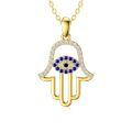 wholesale 14K Gold Blue Sapphire Evil Eye Hand of Fatima Pendant Necklace for Women-0-0