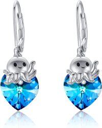 wholesale 925 Sterling Silver Dolphin Octopus Seahorse Earrings Ocean Animal Jewelry Gift-25- Octopus Crystals Earrings