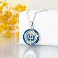 wholesale 925 Sterling Silver Round Tridant Palm Tree Pendant Necklace with Blue Crystal Stone for Women and Men-0-1