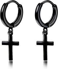 wholesale 925 Sterling Silver Black Cross/Hanging Hoop Earrings for Men Women-A-Black Cross Earrings