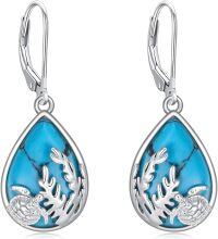 wholesale 925 Sterling Silver Teardrop Turquoise Turtle Coral Drop Earrings Hypoallergenic s for Women Girls-Turtle