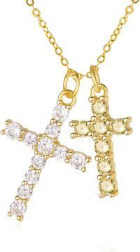 wholesale 14K Gold Sterling Silver Birthstone Double Cross Necklace for Women-04-11-Apr-Nov