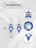 wholesale 925 Sterling Silver Blue Enamel Owl Dangle Earrings with Moonstone - Nature Inspired Jewelry for Women and Girls-0-1