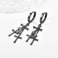 wholesale 925 Sterling Silver and Black Gold Plated Cross Dangle Huggie Earrings for Men & Women-0-2