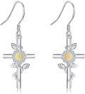 wholesale 925 Sterling Silver Daisy Cross Dangle Earrings with April Birth Flower Charm for Women, Hypoallergenic, Gift Boxed-0-0