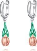 wholesale 925 Sterling Silver Green Leaf Pink Petal Drop Earring Set Floral s for Her-0-0