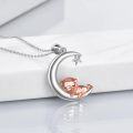 wholesale 925 Sterling Silver Crescent Moon with Rose Gold Pig Pendant Necklace for Women-0-3