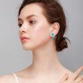 wholesale 925 Sterling Silver Round Blue Turquoise Stone Stud Earrings for Women 8mm Diameter s-0-3