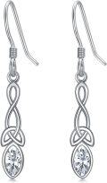 wholesale 925 Sterling Silver Celtic Knot Dangle Earrings with Birthstone Trinity Gift-0-0