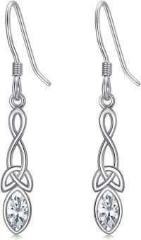 wholesale 925 Sterling Silver Celtic Knot Dangle Earrings with Birthstone Trinity Gift-04-April(Diamond)