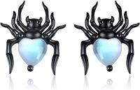 wholesale 925 Sterling Silver Spider Heart Moonstone Stud Earrings Gothic  for Women-Spider earrings