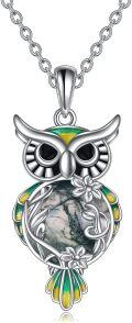 wholesale 925 Sterling Silver Green Moonstone Filigree Owl Pendant Necklace for Women-0-0