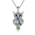 wholesale 925 Sterling Silver Green Moonstone Filigree Owl Pendant Necklace for Women-0-0