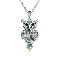 wholesale 925 Sterling Silver Green Moonstone Filigree Owl Pendant Necklace for Women-Moss agate owl necklace