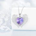 wholesale 925 Sterling Silver Purple Crystal Angel Wing Heart Pendant Necklace  for Women-0-1