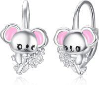 wholesale 925 Sterling Silver Animal Leverback Hoop Earrings Axolotl Cat Sloth Dog Fox Huggie Hypoallergenic Jewelry Gifts for Women Teens-Koala