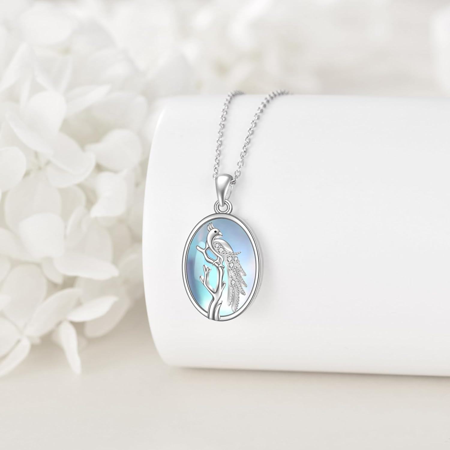 wholesale 925 Sterling Silver Peacock Pendant with Mother of Pearl Stone Chain Necklaces for Women and Girls-0-3