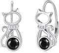 wholesale 925 Sterling Silver Birthstone Kitten Leverback Cat Earrings for Women-0-0