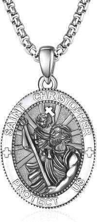 wholesale Sterling Silver Patron Saint Medal Amulet Necklace for Men 2 5mm 22 +2 Chain-A01-Saint Christopher