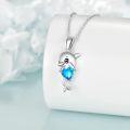 wholesale Silver Metal Cubic Zirconia Blue Crystal Dolphin Necklace for Women Girls Gifts Jewelry Accessories 925 Sterling Silver Chain Charm Pendants Necklaces Valentine's Day Birthday Christmas Present Ideas-0-2