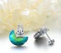 wholesale 925 Sterling Silver Rabbit Crystal Stud Earrings Hypoallergenic Jewelry for Women Girls Kids 8mm Round Green Blue Colorful Gemstone Animal Design Fashion Gift Boxed-0-2