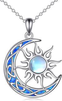 wholesale 925 Sterling Silver Sun & Moon Pendant with Blue and White Opals Labradorite Stone - Perfect Gift for Teenage Girls-blue opal moon