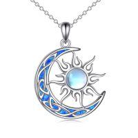 wholesale 925 Sterling Silver Sun & Moon Pendant with Blue and White Opals Labradorite Stone - Perfect Gift for Teenage Girls-blue opal moon