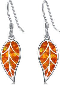 wholesale 925 Sterling Silver Leaf Opal Drop Earrings - Mother's Day Gifts for Women-Orange