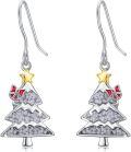 wholesale 925 Sterling Silver Christmas Tree Dangle Earrings with Stars and Bows-0-24