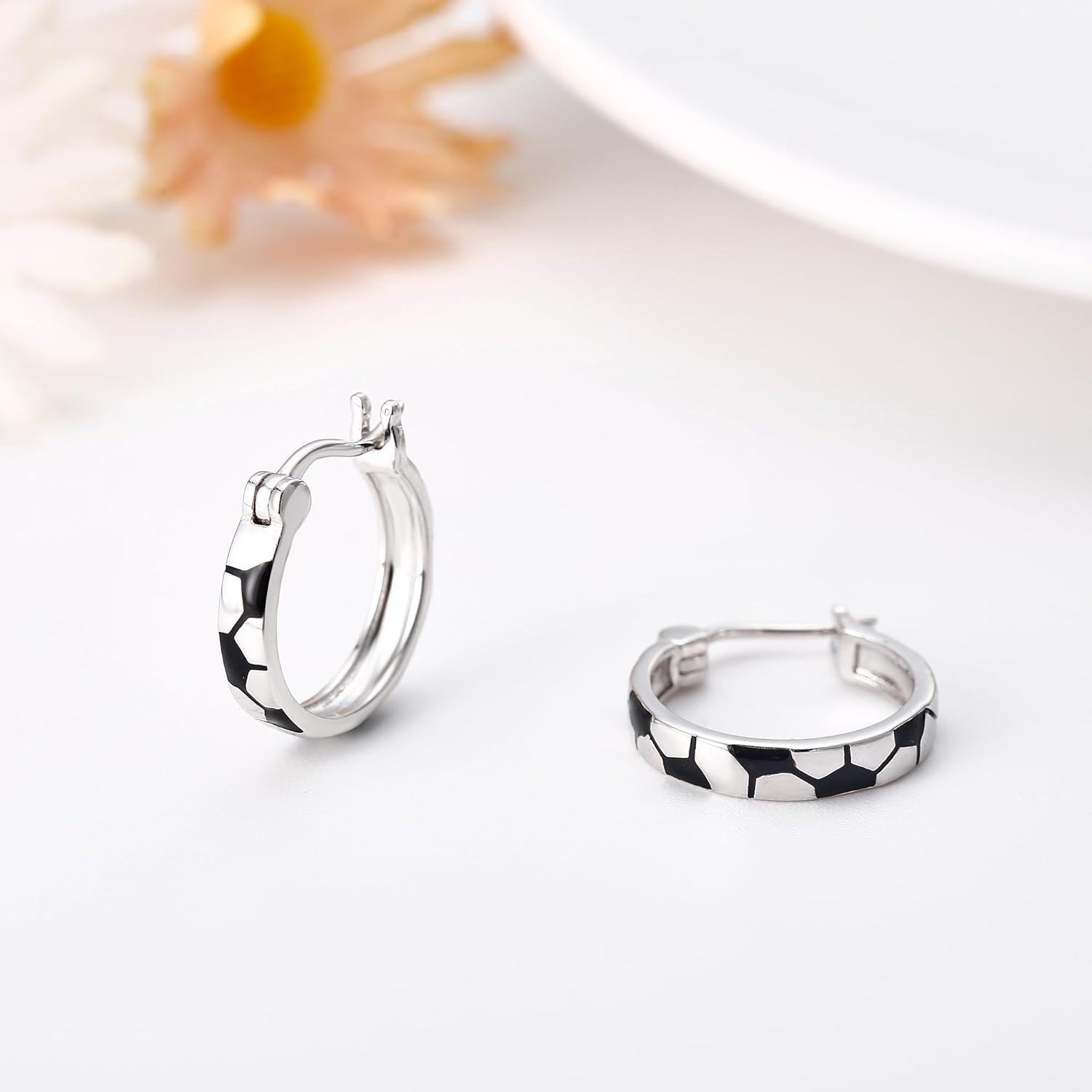 Sterling Silver Sports Hoop Earrings Baseball Soccer Huggie Earrings for Women Men-0-4