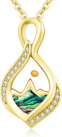 wholesale Gold 925 Sterling Silver Abalone Shell Mountain Mustard Seed Pendant Necklace with Cubic Zirconia and Tiger Eye Stone - Christian  for Her (18+2)-Yellow Gold