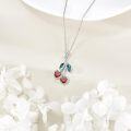 wholesale 925 Sterling Silver Cherry Heart Pendant Red Crystal Fruit Charm Necklaces for Women Gifts-0-3