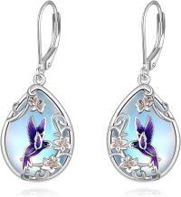 wholesale 925 Sterling Silver Purple Moonstone Hummingbird Drop Earrings-Hummingbird Earrings