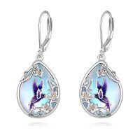 wholesale 925 Sterling Silver Purple Moonstone Hummingbird Drop Earrings-Hummingbird Earrings