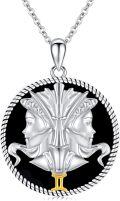 wholesale 925 Sterling Silver Gemini Zodiac Sign Black Onyx Gemstone Pendant Necklace for Women Men s-0-0