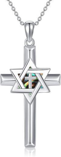 wholesale 925 Sterling Silver Star of David Cross Pendant Necklace Judaic Christian Jewelry with Abalone Shell Inlay and Chain 36 Length-simulated abalone