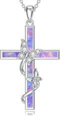 wholesale 925 Sterling Silver Cross with Opal and CZ Butterfly Pendant Necklace for Women-0-5