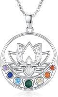 wholesale 925 Sterling Silver 7 Chakra Yin Yang Lotus Pendant Necklace with Stones and Chain-0-0