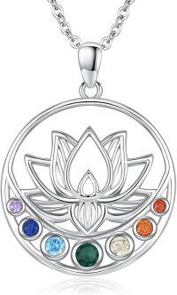 wholesale 925 Sterling Silver 7 Chakra Yin Yang Lotus Pendant Necklace with Stones and Chain-Moon-Lotus Chakra