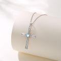 wholesale 925 Sterling Silver Cross with Blue Moonstone and Cubic Zirconia Pendant Necklace for Women Girls-0-1