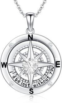 wholesale 925 Sterling Silver 12 Birthstones Nautical Compass Necklace for Women-04-April-Created Diamond