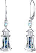 wholesale 925 Sterling Silver Abalone Shell & Blue Stone Tree of Life Drop Earrings-0-0
