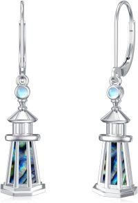 wholesale 925 Sterling Silver Abalone Shell & Blue Stone Tree of Life Drop Earrings-lighthouse
