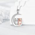 wholesale 925 Sterling Silver Crescent Moon with Two Otters on Chain - Cute Animal Charm Necklaces for Women Girls Gifts-0-2