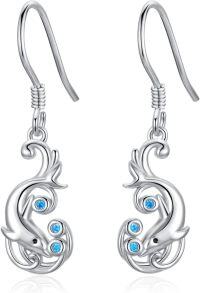 wholesale 925 Sterling Silver Blue Crystal Dolphin Drop Earrings for Women Girls Gift Boxed-Dolphin